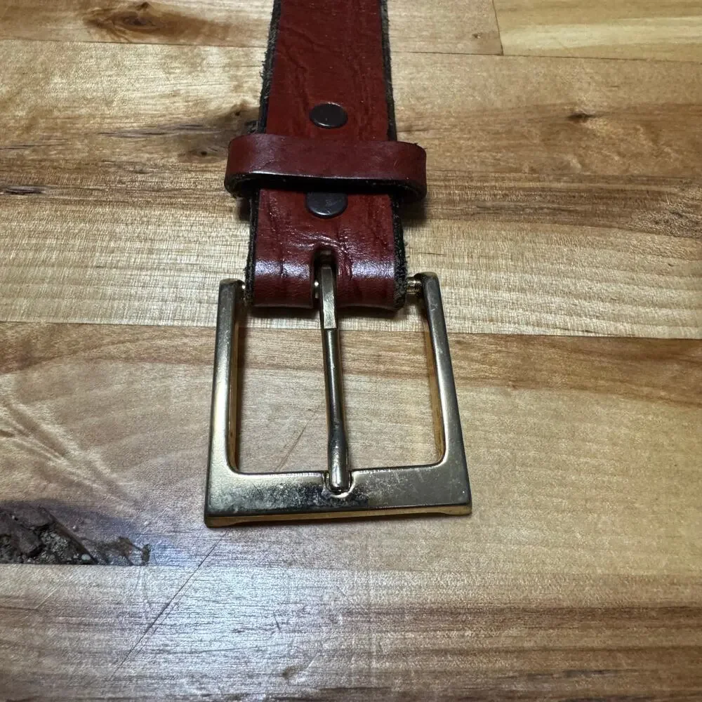 Oil Tanned Top Grain Cowhide Men Belt Size 34/36 Rust Brown Leather Brass Buckle